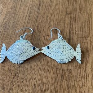 Sterling Silver Fish-Shaped Decor Earrings with Textured Surface